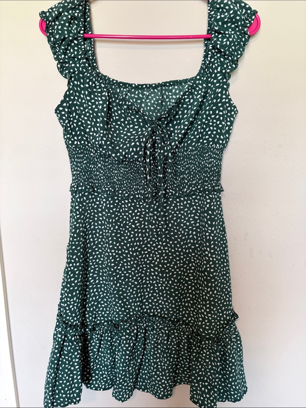 Green Polka Dot Ruffled Mini Dress